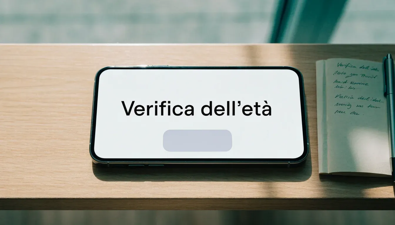 Un foglio di concessione in carta con un timbro rosso, appoggiato su una scrivania di legno accanto a una penna