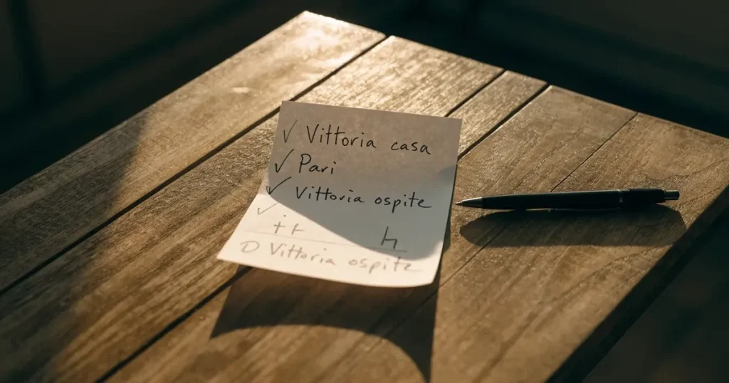 Una schedina con diverse selezioni segnate a penna su un bancone di legno