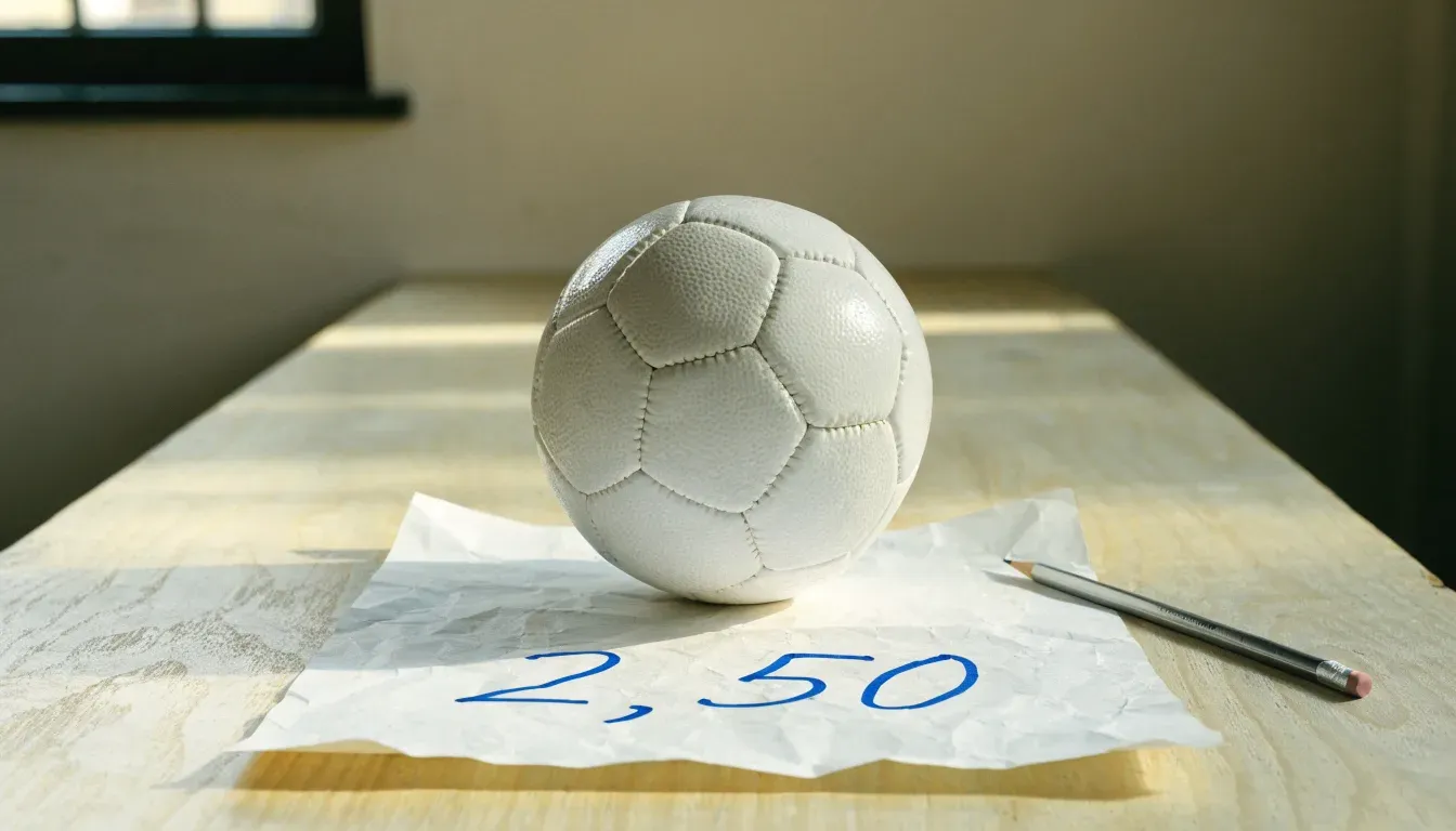 Un pallone da calcio appoggiato su una schedina bianca su un tavolo di legno, alla luce del giorno