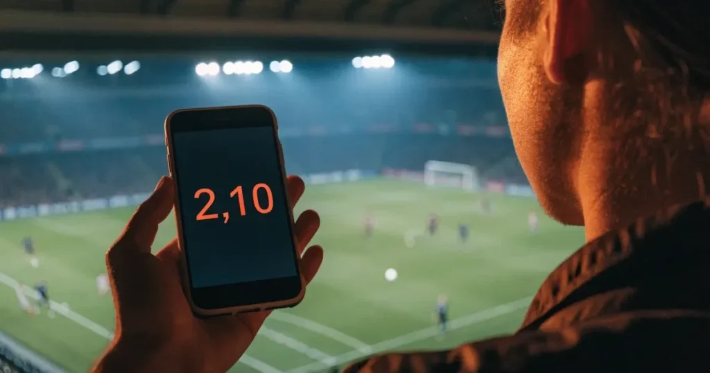 Un tabellone elettronico di uno stadio con il risultato a metà del secondo tempo, visto dalle tribune