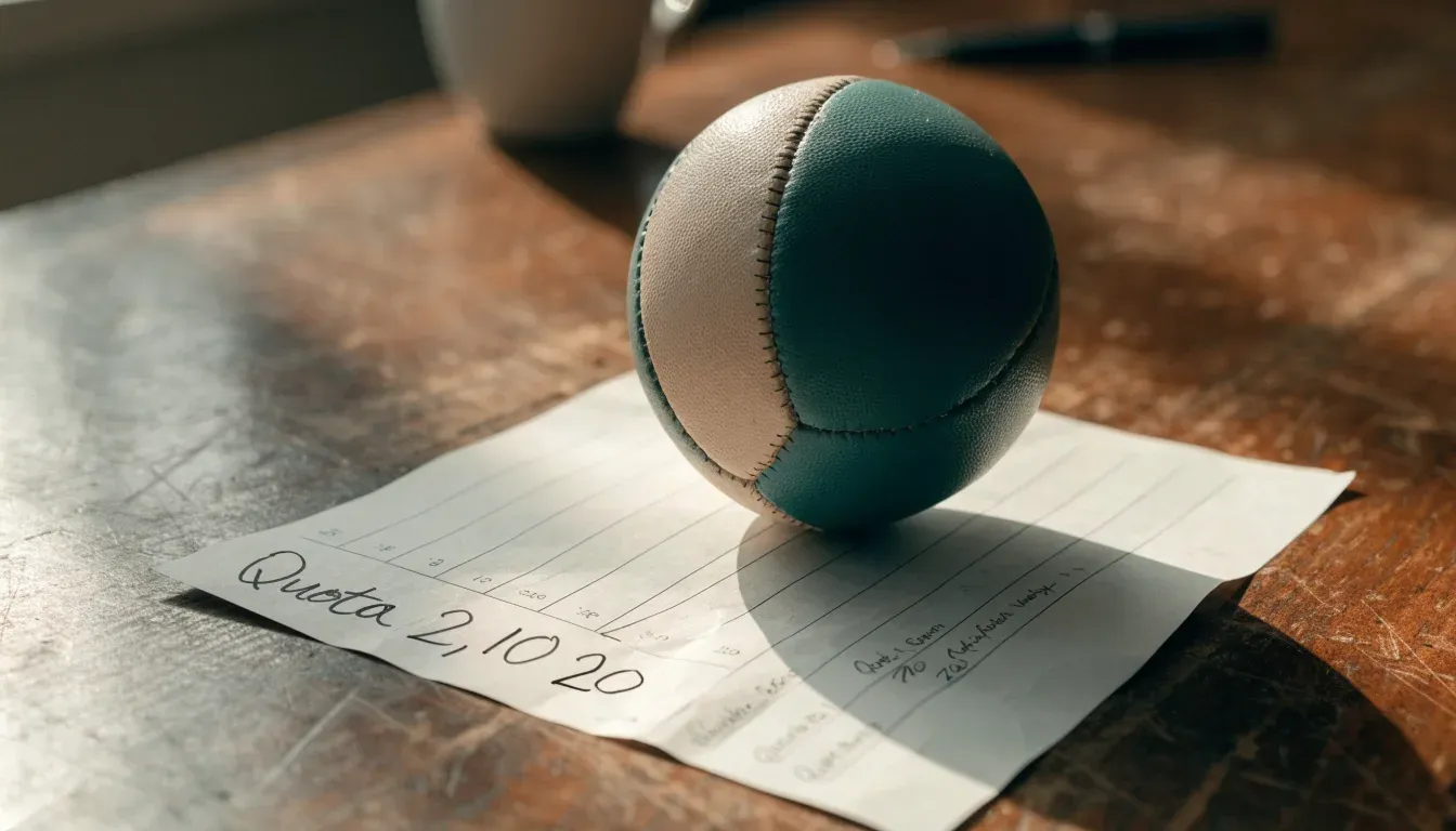 Un pallone da calcio appoggiato su una schedina bianca su un tavolo di legno, alla luce del giorno