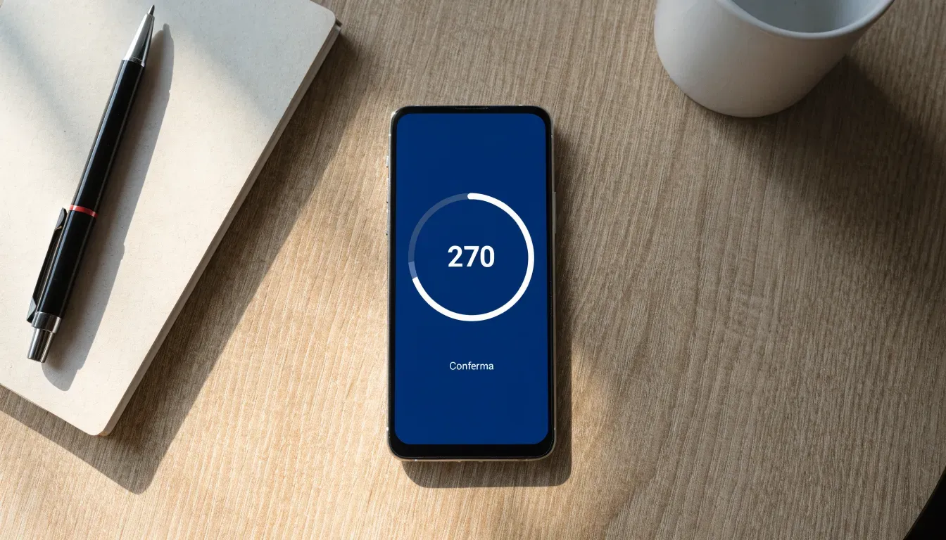 Un documento di identità appoggiato accanto a uno smartphone con un timer sullo schermo, su un tavolo da cucina
